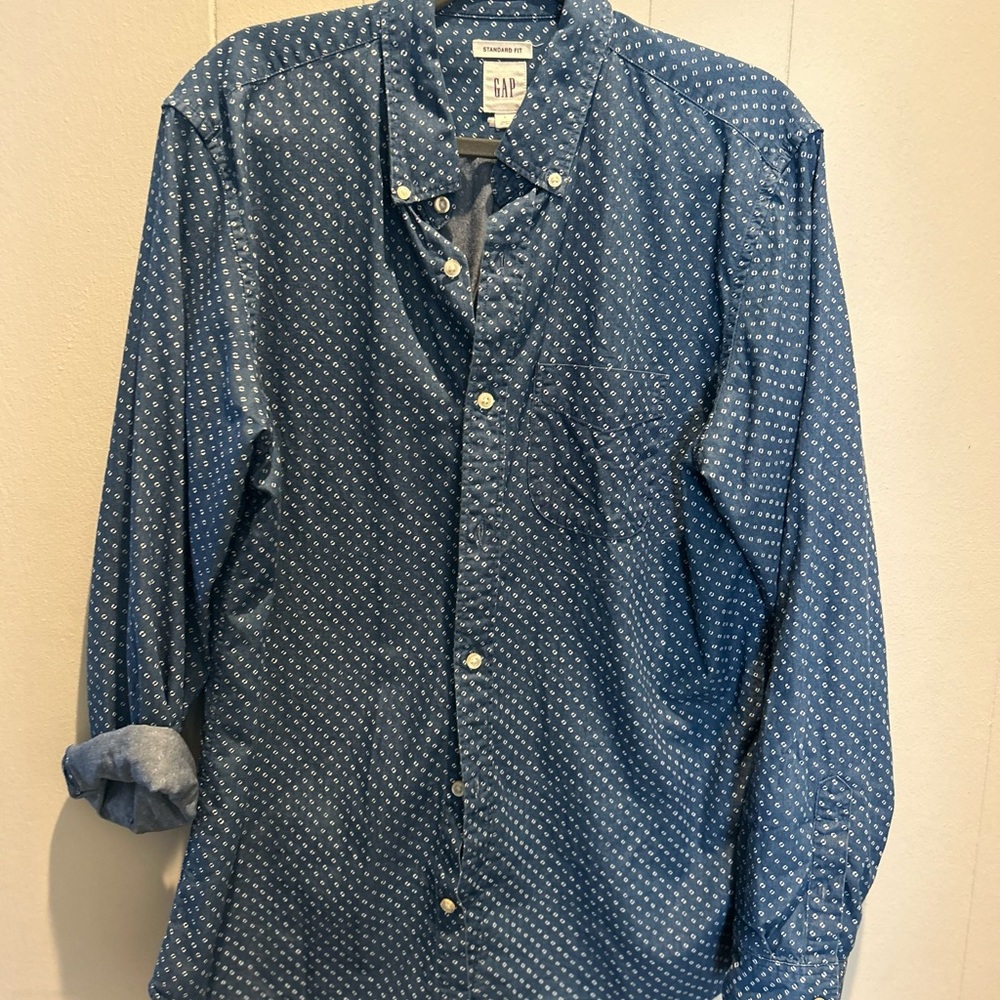 GAP Navy Button-Up with White Dots